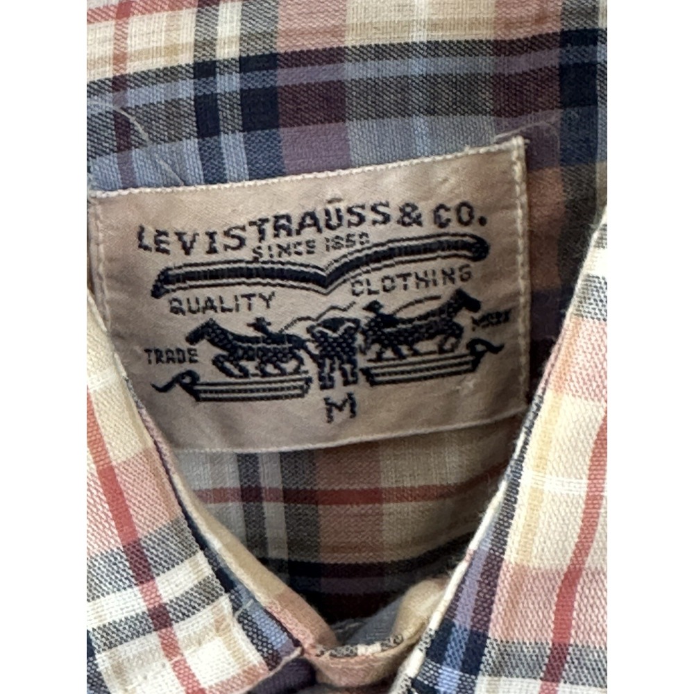 Levis Mens Pearl Snap Western Shirt Size M Plaid Long Sleeve - Picture 2 of 7
